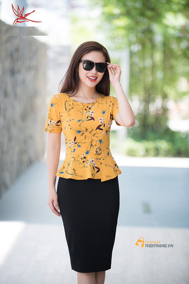 Đầm Peplum họa tiết